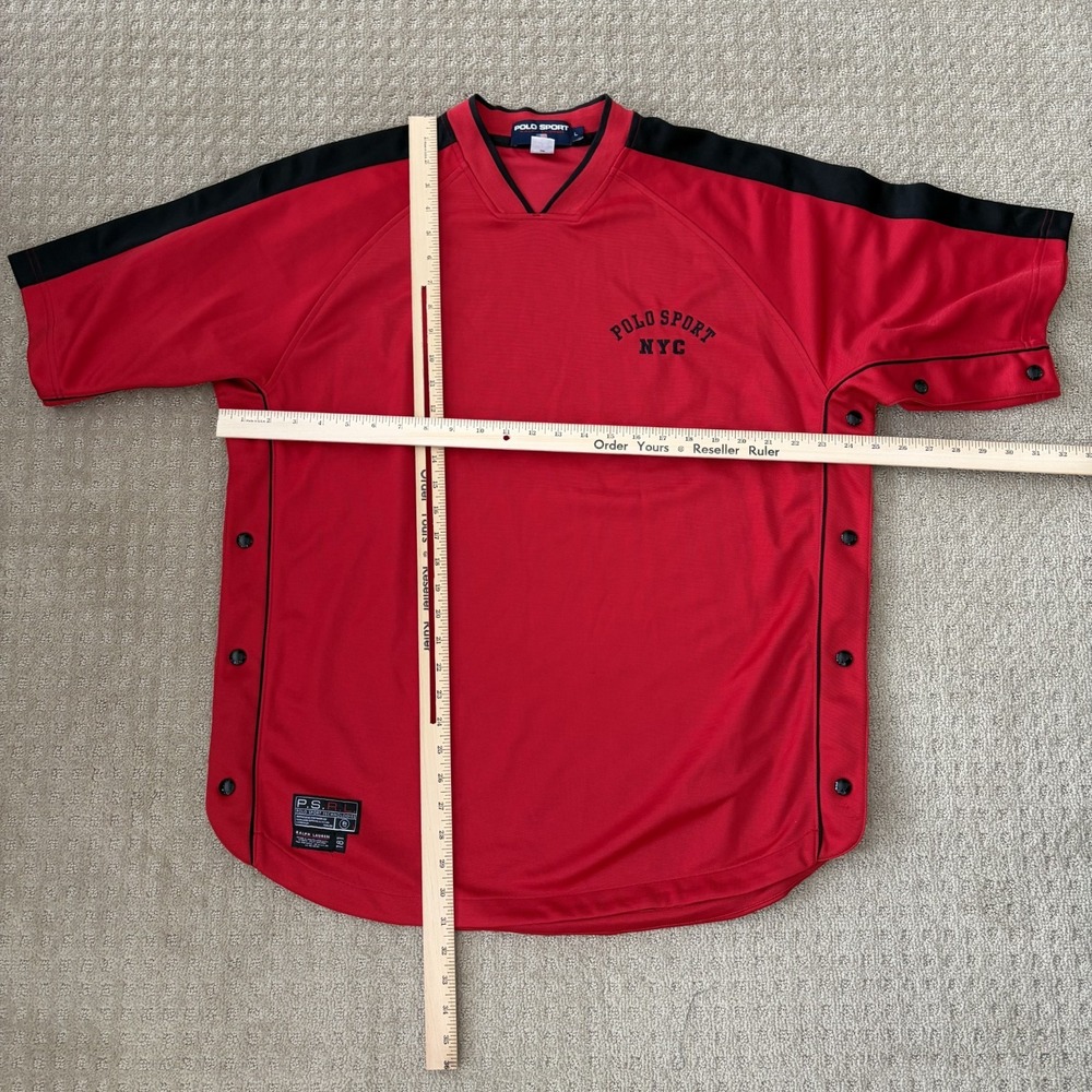 Vintage Ralph Lauren Polo Sport Warm Up Tear Away Snap Shirt Red Black Men Large - Picture 7 of 8